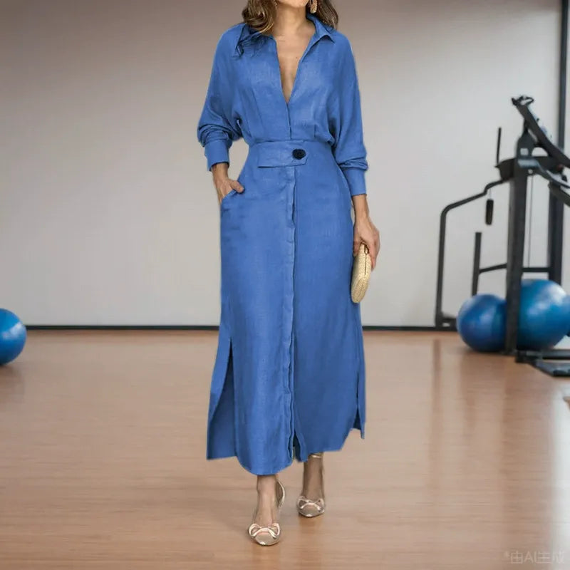 Cotton And Linen Solid Color Maxi Dress