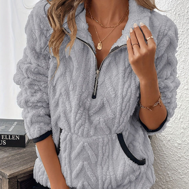 Fluffy half-zip sweatshirt 🍂 | Cloud-soft + spacious pockets – Comfortable for everyday wear/lounge