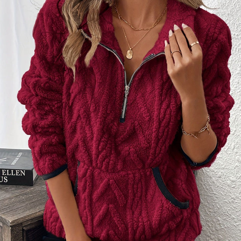 Fluffy half-zip sweatshirt 🍂 | Cloud-soft + spacious pockets – Comfortable for everyday wear/lounge
